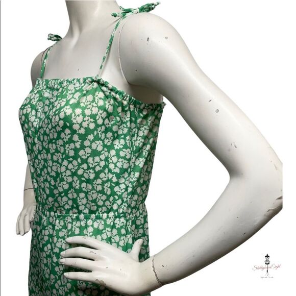 VINTAGE Handmade 70s 80s OOAK Green Polyester Floral SpaghettiStrap Jumpsuit S M - Picture 12 of 16